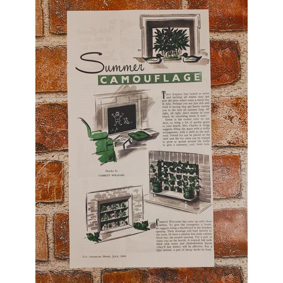 1944 "Summer Camouflage" for Fireplaces - Vtg Print Article by Cobbett Williams‎ - Picture 3 of 7